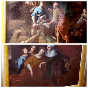 Deux Peintures Des Années 1600 Représentant l'Histoire d'éster Et Du Roi Assuérus