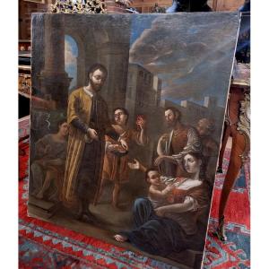 Peinture à l'Huile Sur Toile Des Années 1700 Représentant : La Charité