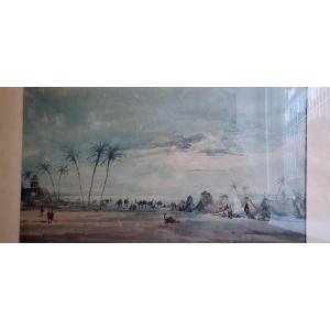 Watercolor Painting Depicting An Arab Camp Signed: Ercole (hercule) Trachel 