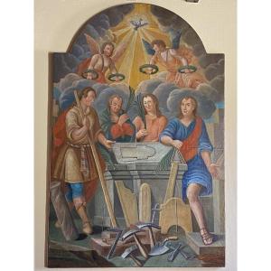 Antique Oil Painting On Canvas - Four Crowned Saints - 1783