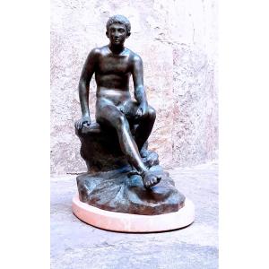 Bronze Sculpture Depicting A Seated Mercury (messenger Of The Gods, Son Of Jupiter) 