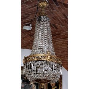 Lampadaire Napoléon III en bronze doré et cristalli hauteur 120 cm 