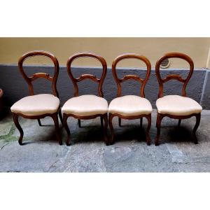 Antique Louis Philippe Walnut Chairs, Italian Manufacture. 