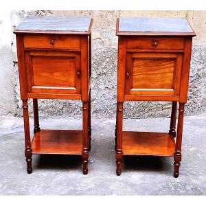 Antique Napoleon III Cherry Wood Bedside Tables, French Manufacture.