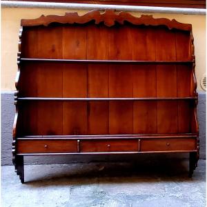 Wall-mounted Plate Rack In Walnut, Louis Philippe Style, Made In Italy.