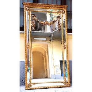18kt Gold-plated Louis XVI-style Mirror, Hand-carved On Wood, Italian-made