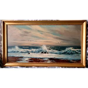 Oil Painting On Canvas Depicting Marina