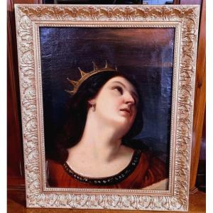 An Antique Oil Painting On Canvas Depicting Saint Catherine Of Alexandria