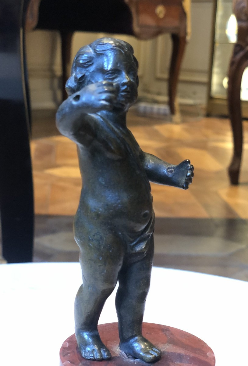 Small Bronze Statuette Of A Child On A Red Marble Base-photo-3