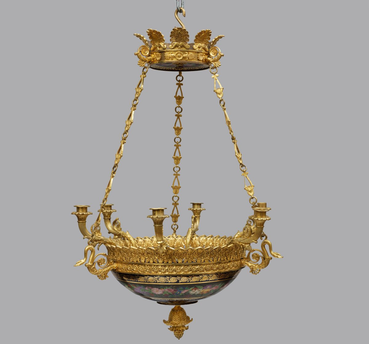 Charles X Chandelier In Painted Porcelain And Gilt Bronze, Feuillet Paris Manufacture-photo-2