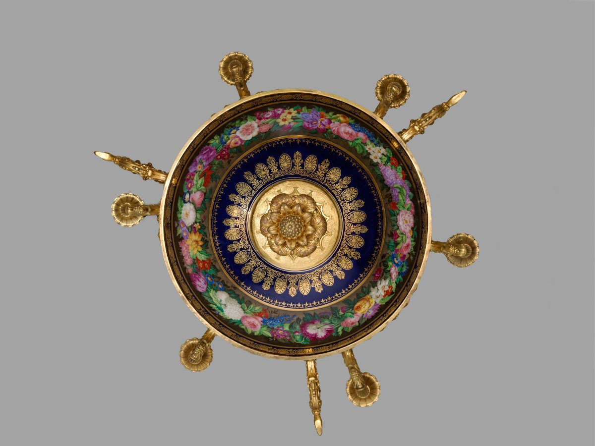 Charles X Chandelier In Painted Porcelain And Gilt Bronze, Feuillet Paris Manufacture-photo-4
