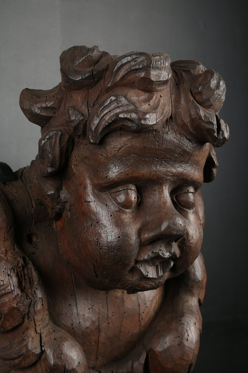 Paire de têtes d'anges en bois sculpté - Flandres 17e siècle-photo-7