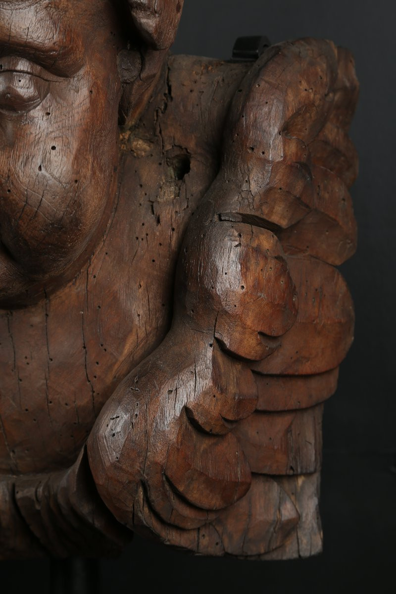 Paire de têtes d'anges en bois sculpté - Flandres 17e siècle-photo-8