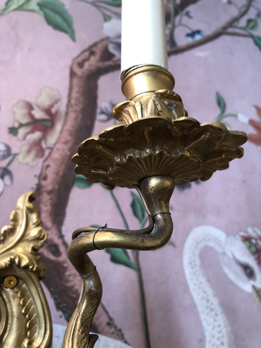 Paire d'appliques en bronze doré XVIIIe montées sur socle-photo-6