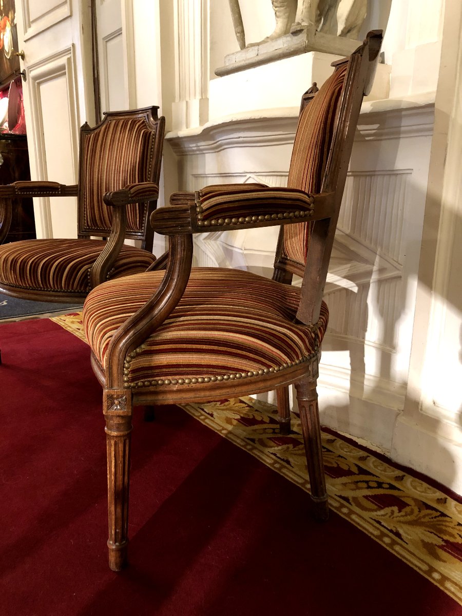 Paire de cabriolets Louis XVI tissu rayé bois naturel-photo-2