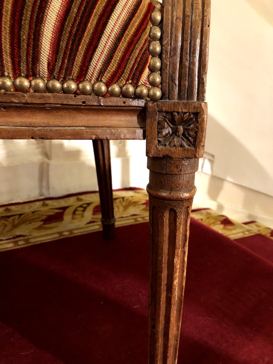 Paire de cabriolets Louis XVI tissu rayé bois naturel-photo-4