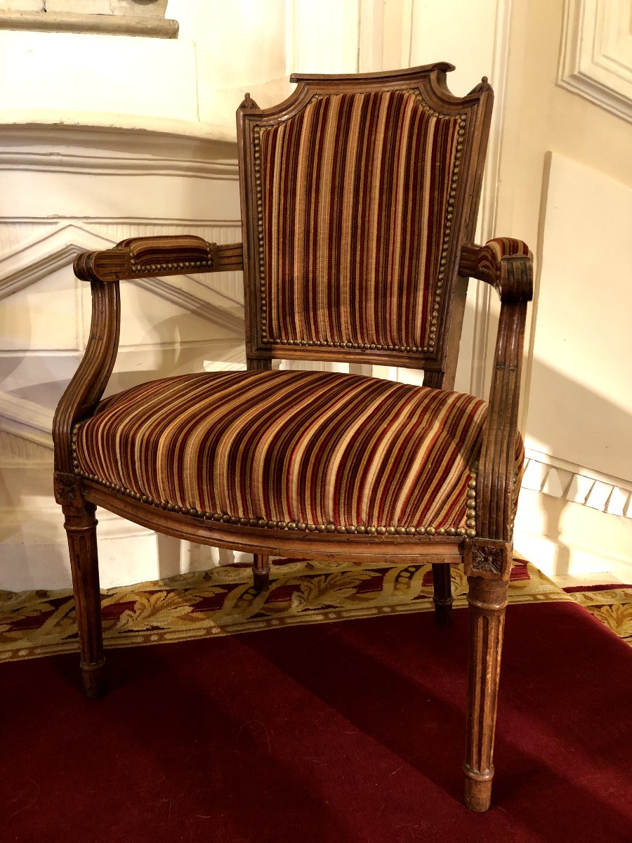 Paire de cabriolets Louis XVI tissu rayé bois naturel-photo-1