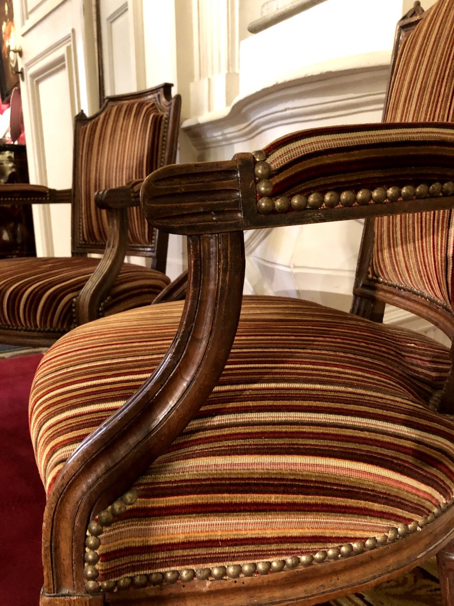 Paire de cabriolets Louis XVI tissu rayé bois naturel-photo-2