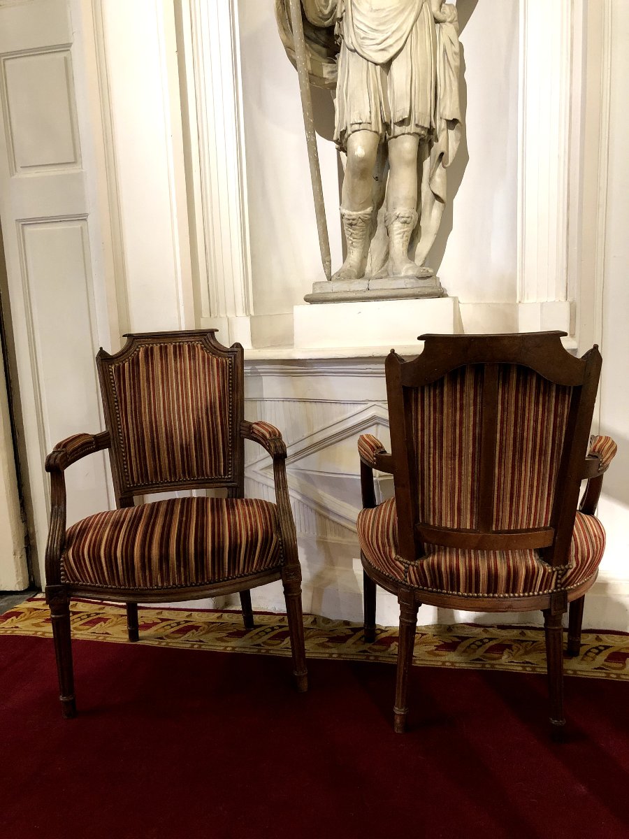 Paire de cabriolets Louis XVI tissu rayé bois naturel-photo-3