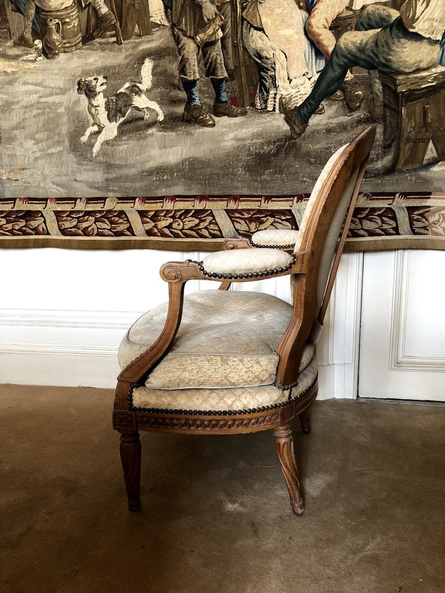 Pair Of Louis XVI Medallion Armchairs Stamped "l. C. Carpentier"-photo-6