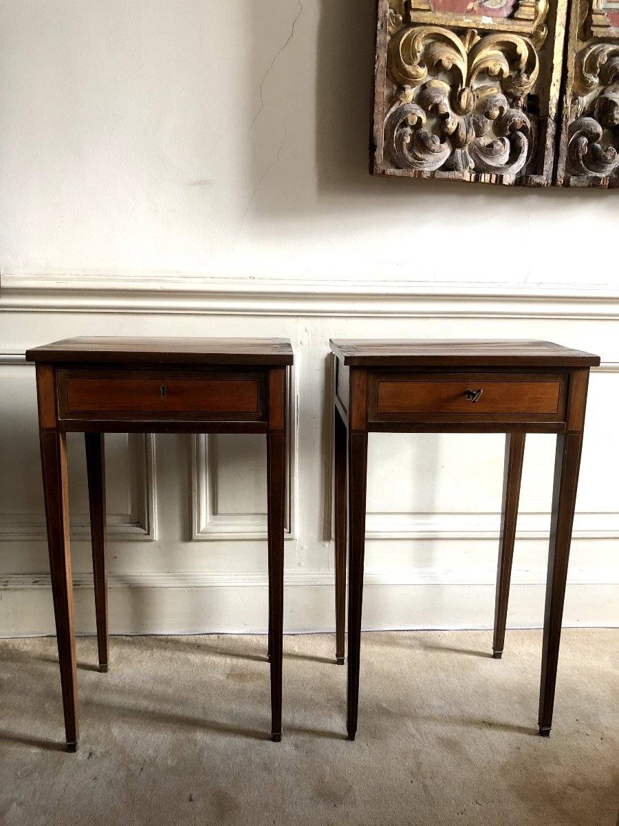 Paire de petites table marquetées début XIXe siècle-photo-5