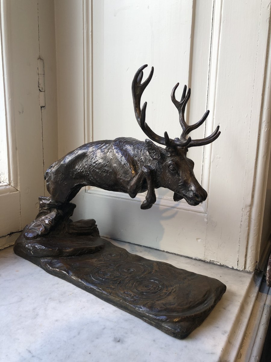 Bronze de cerf sautant au dessus de l'eau - Patrick Allain (1953-)-photo-4
