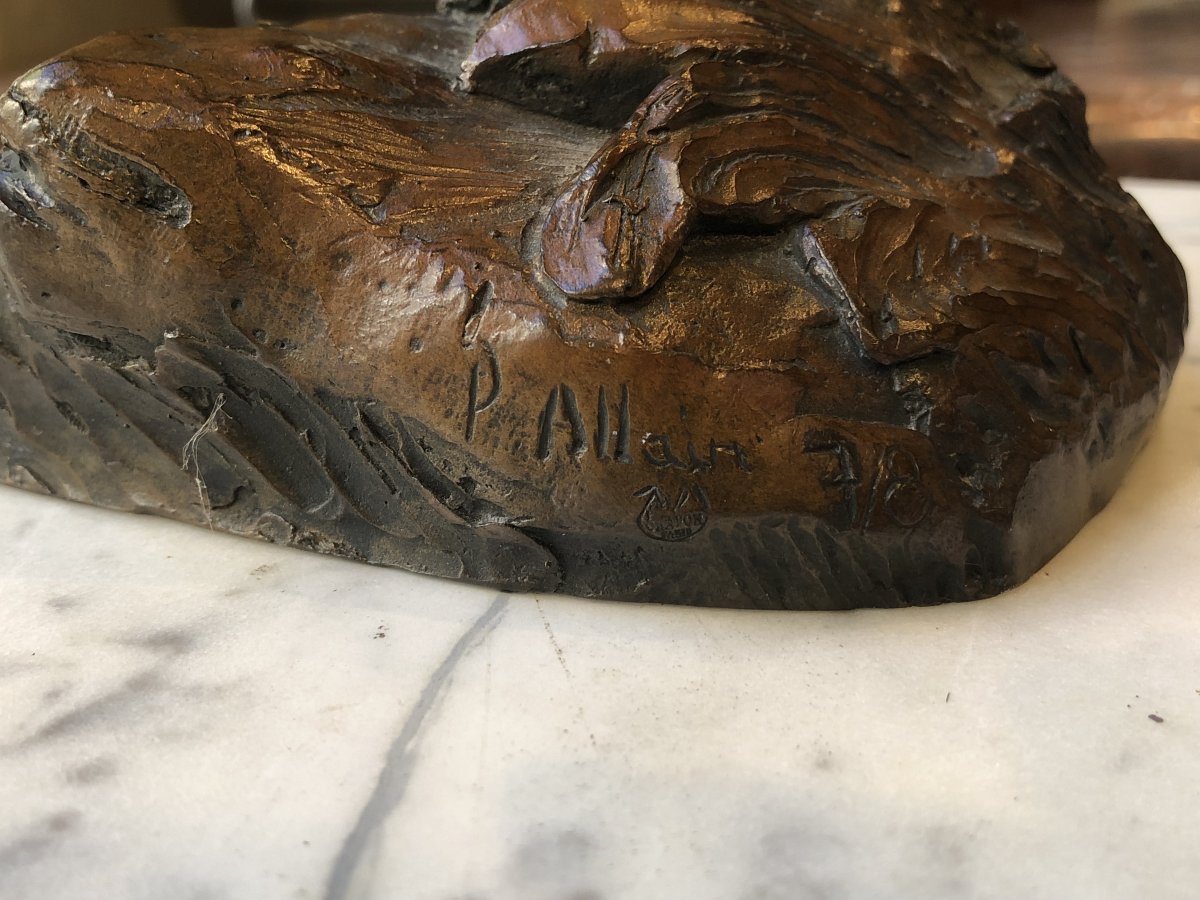 Bronze de cerf sautant au dessus de l'eau - Patrick Allain (1953-)-photo-1