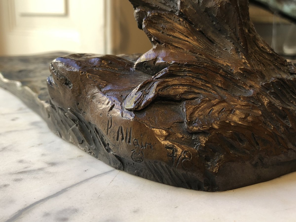 Bronze de cerf sautant au dessus de l'eau - Patrick Allain (1953-)-photo-3