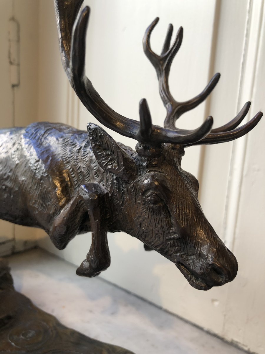 Bronze de cerf sautant au dessus de l'eau - Patrick Allain (1953-)-photo-6