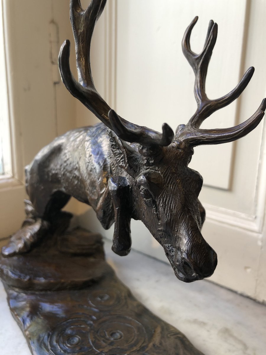 Bronze de cerf sautant au dessus de l'eau - Patrick Allain (1953-)-photo-7