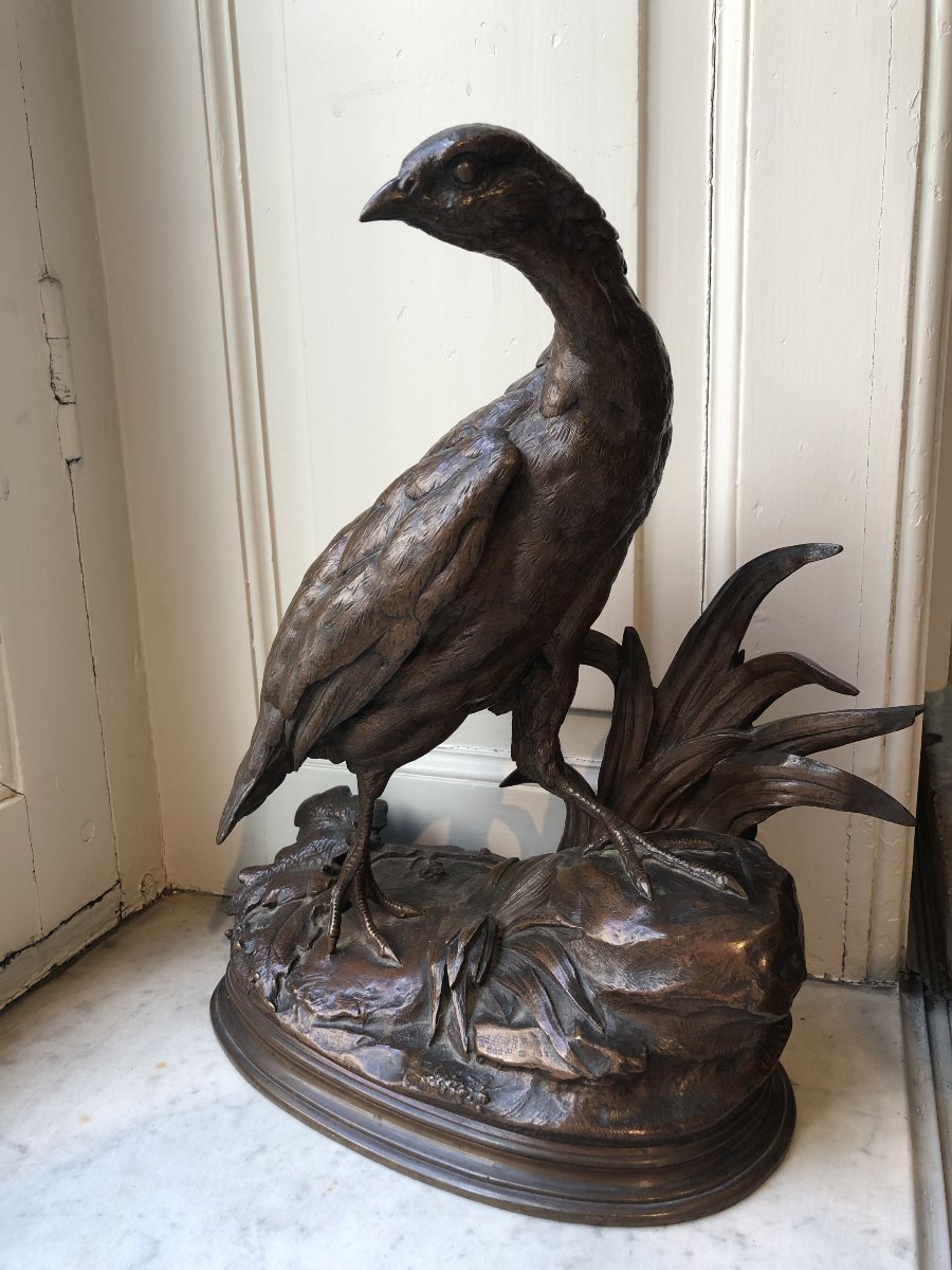 Jules Moigniez (1835-1895), Perdrix prenant appui sur une roche