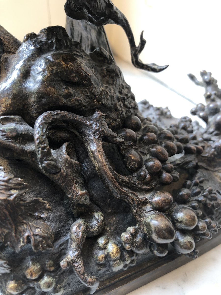 Bronze Animal Sculpture Of A Bird On A Branch - Ferdinand Pautrot (1832–1874)-photo-3