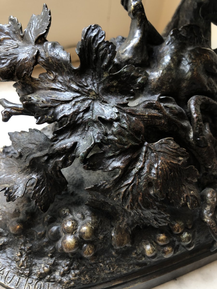 Bronze Animal Sculpture Of A Bird On A Branch - Ferdinand Pautrot (1832–1874)-photo-4