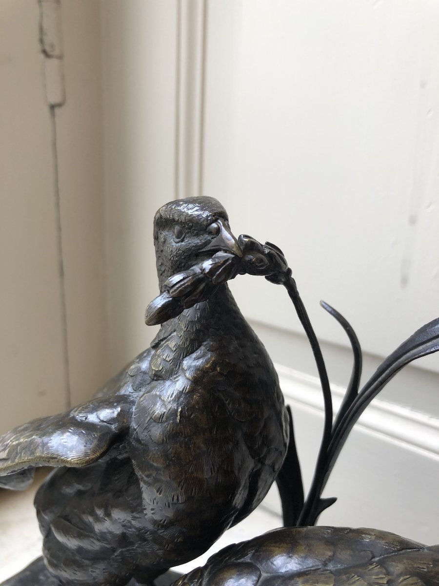 Bronze animalier duo de perdrix dans les hautes herbes, Jules Moigniez (1835-1894)-photo-2