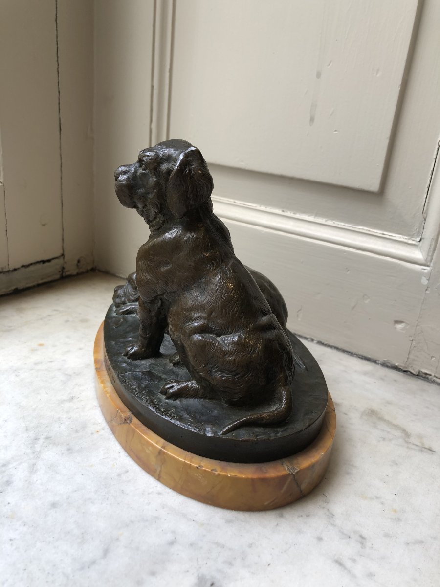 "at Six Weeks"—two Bronze Dogs On A Yellow Stone Pedestal—laurent Atthalin (1818–1893)-photo-6