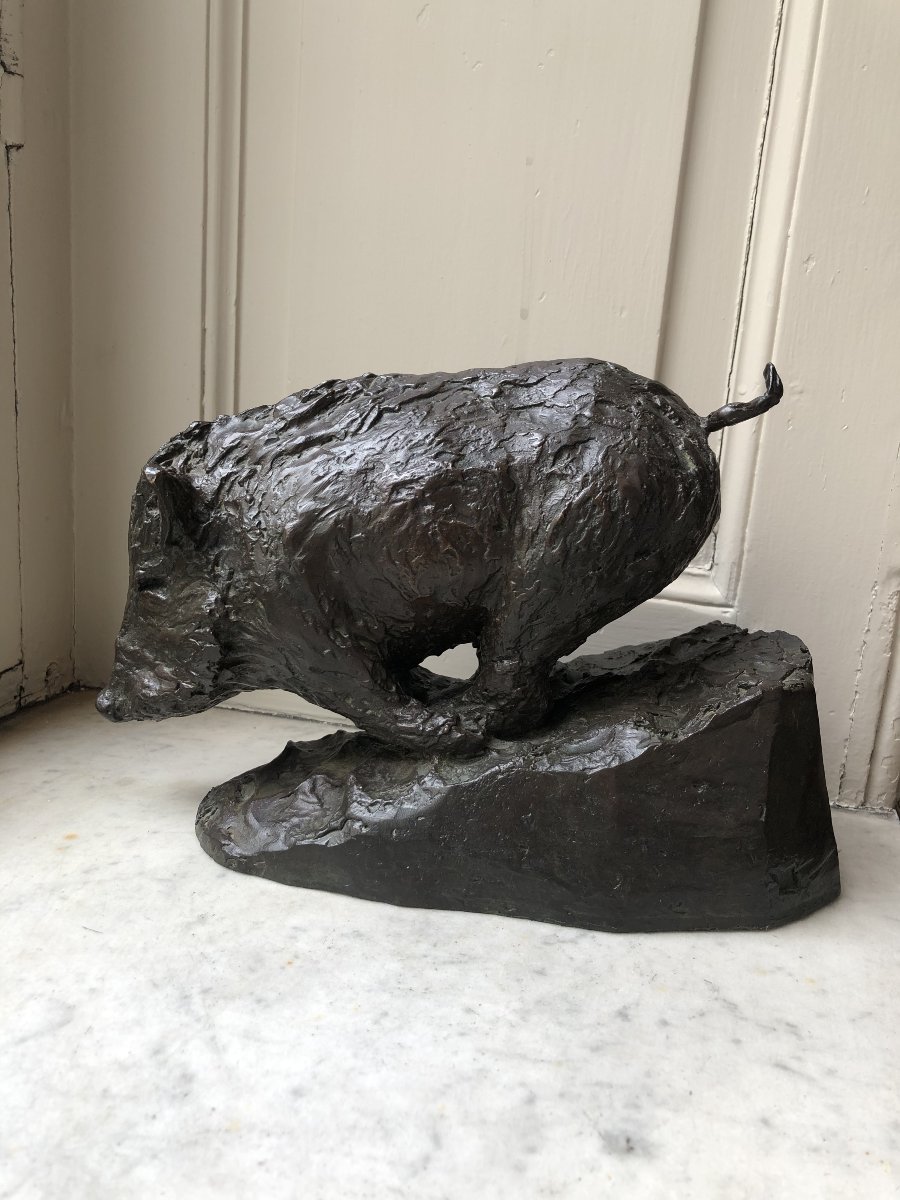 Bronze animalier représentant un sanglier par Hervé t’Sertevens