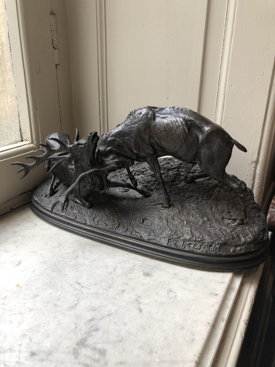 Combat de cerfs, bronze animalier de Pierre Jules Mêne (1810-1879)-photo-2