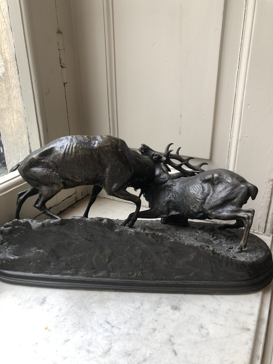 Combat de cerfs, bronze animalier de Pierre Jules Mêne (1810-1879)-photo-1