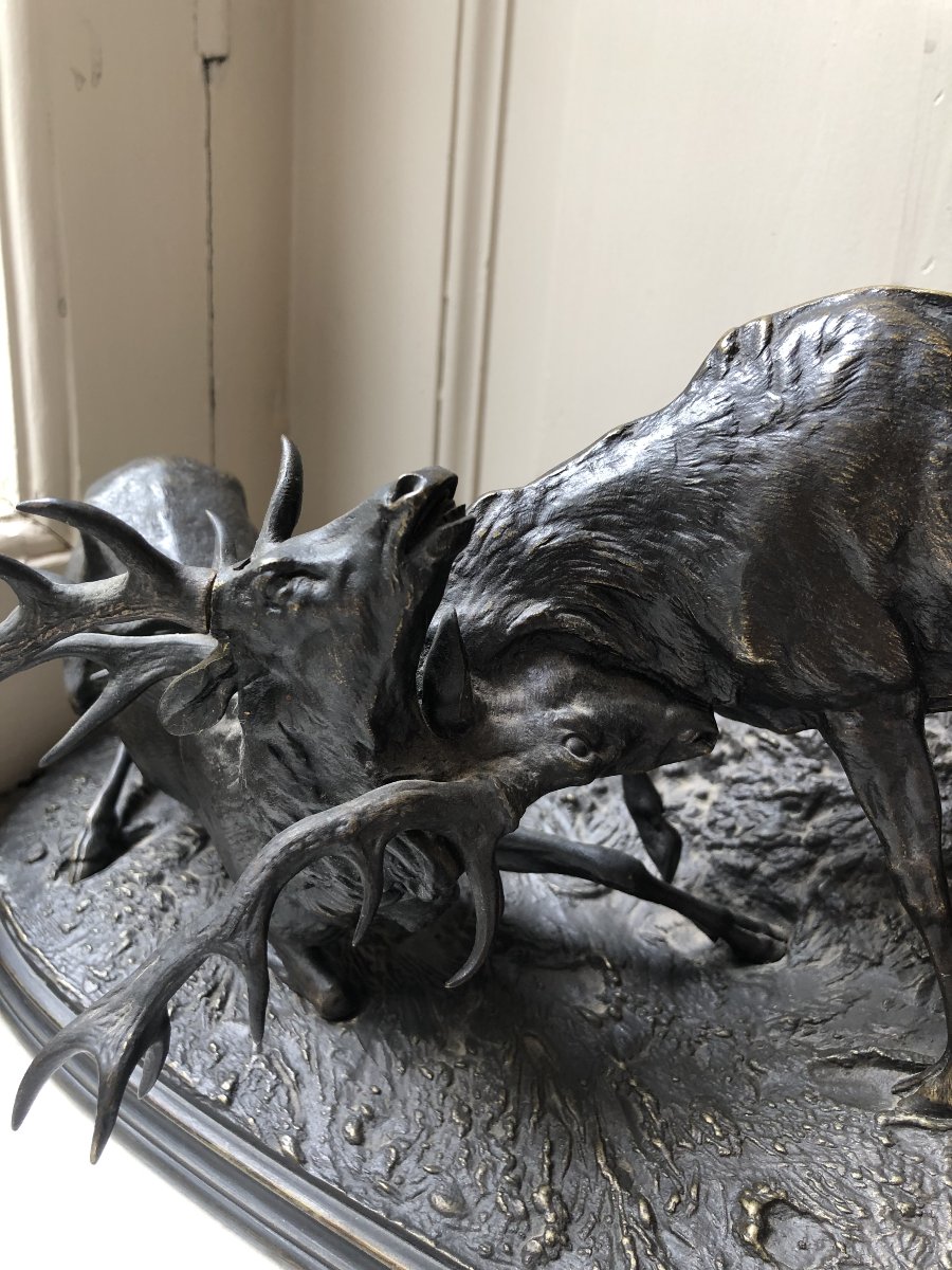 Combat de cerfs, bronze animalier de Pierre Jules Mêne (1810-1879)