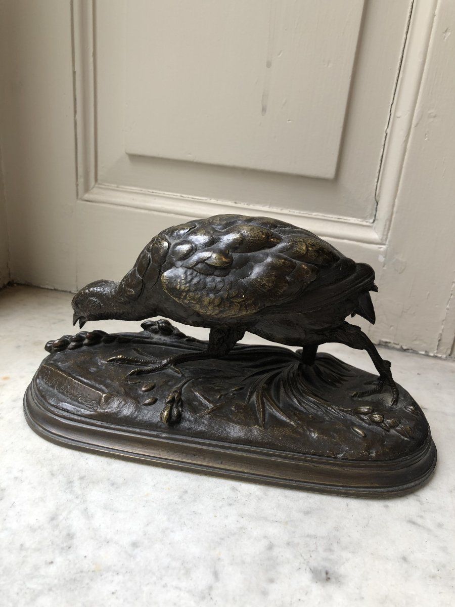 Bronze animalier d'un perdrix picorant par Jules Moigniez (1835-1894)-photo-2