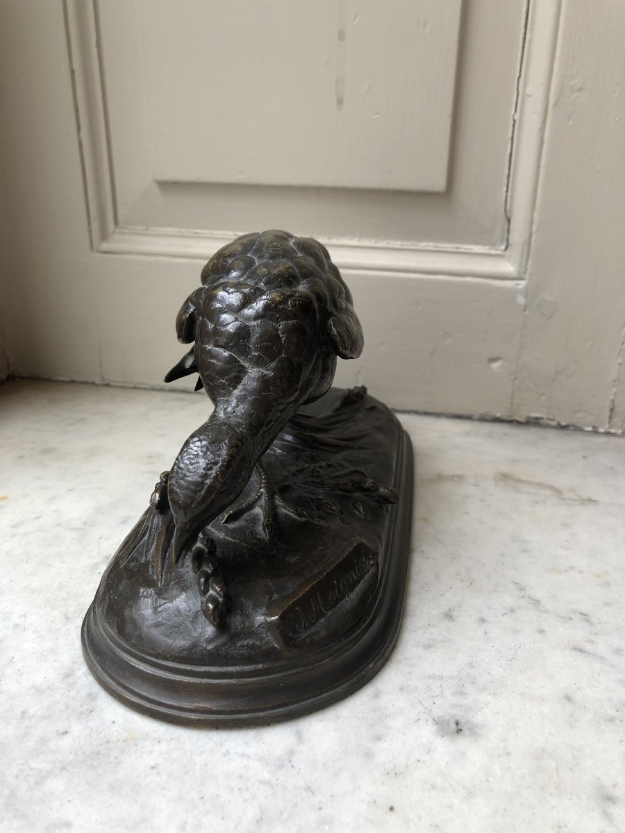 Bronze animalier d'un perdrix picorant par Jules Moigniez (1835-1894)-photo-3