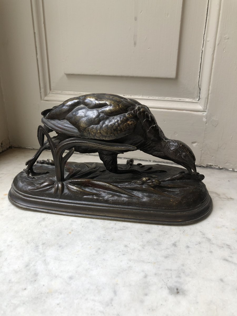 Bronze animalier d'un perdrix picorant par Jules Moigniez (1835-1894)-photo-4