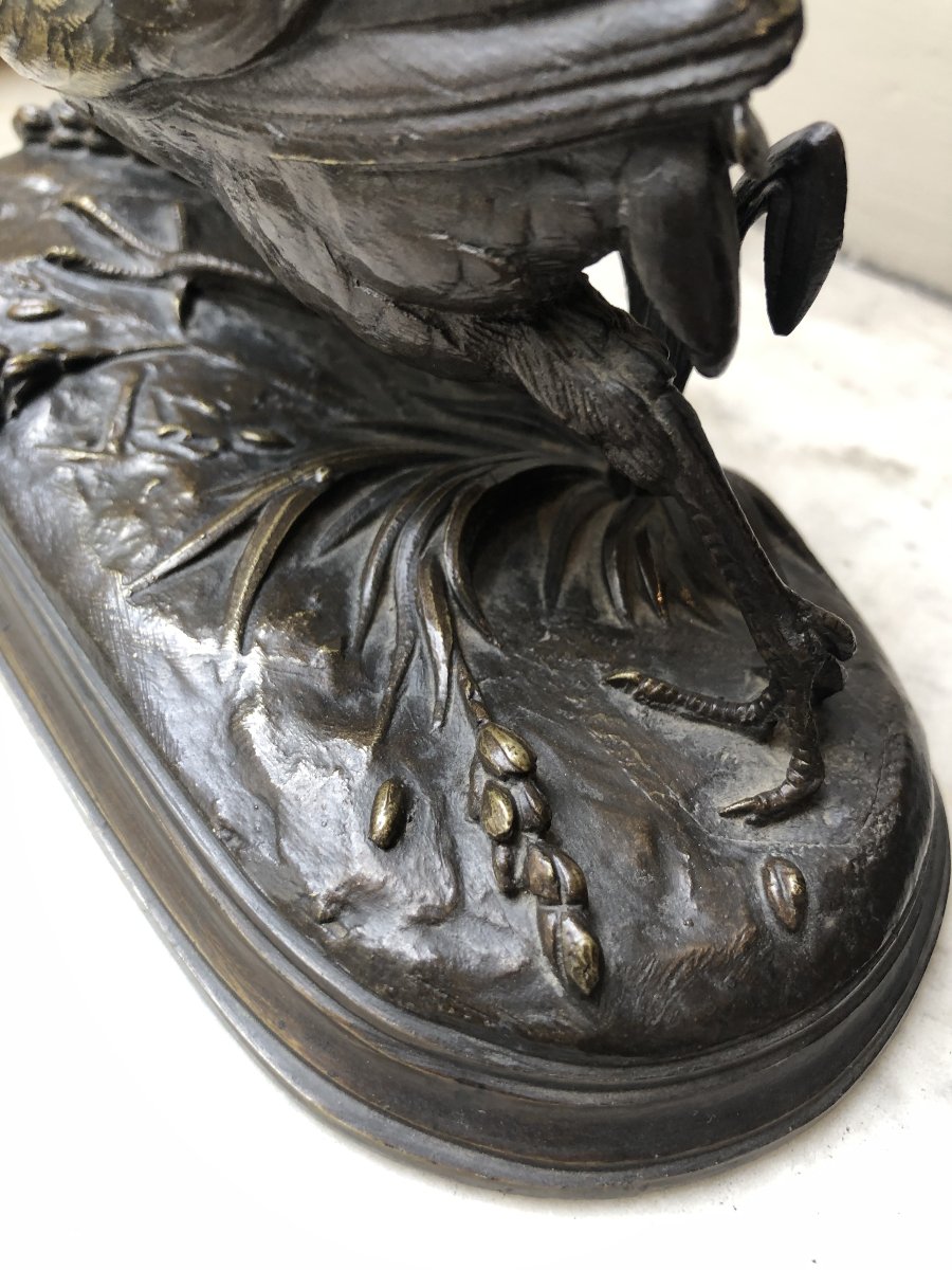 Bronze animalier d'un perdrix picorant par Jules Moigniez (1835-1894)-photo-2