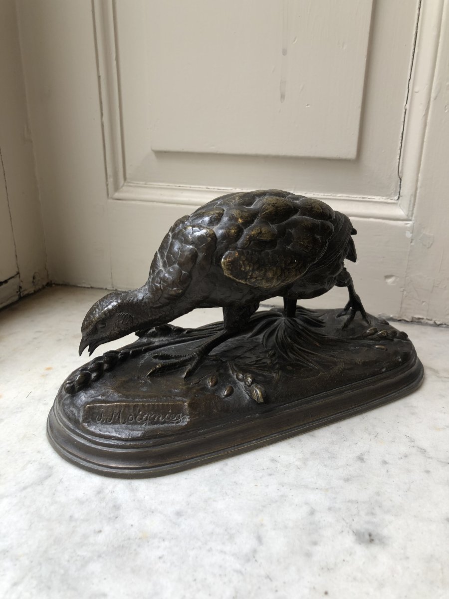 Bronze animalier d'un perdrix picorant par Jules Moigniez (1835-1894)