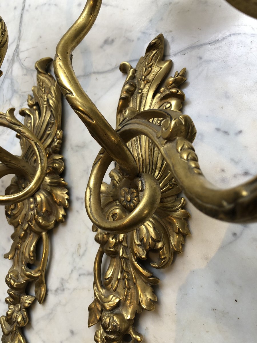 Paire d'appliques d'époque Régence en bronze 18e-photo-1