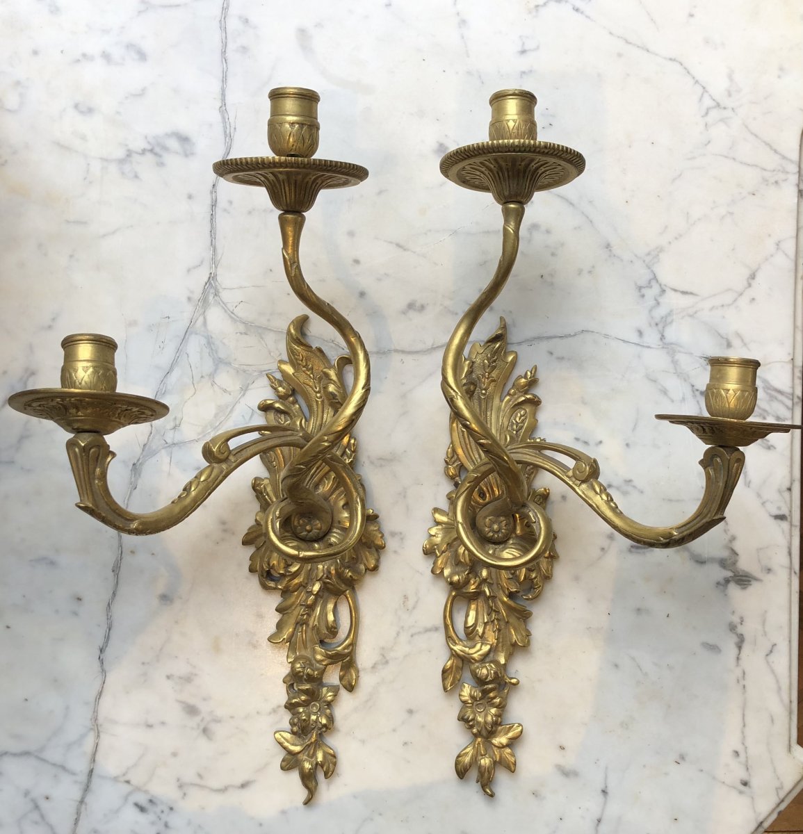 Paire d'appliques d'époque Régence en bronze 18e-photo-2