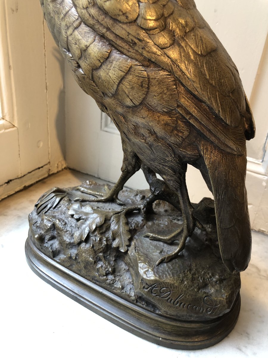 Bronze Animal Sculpture Of A Partridge With Its Beak Open, By Alfred Dubucand (1828–1894)-photo-3