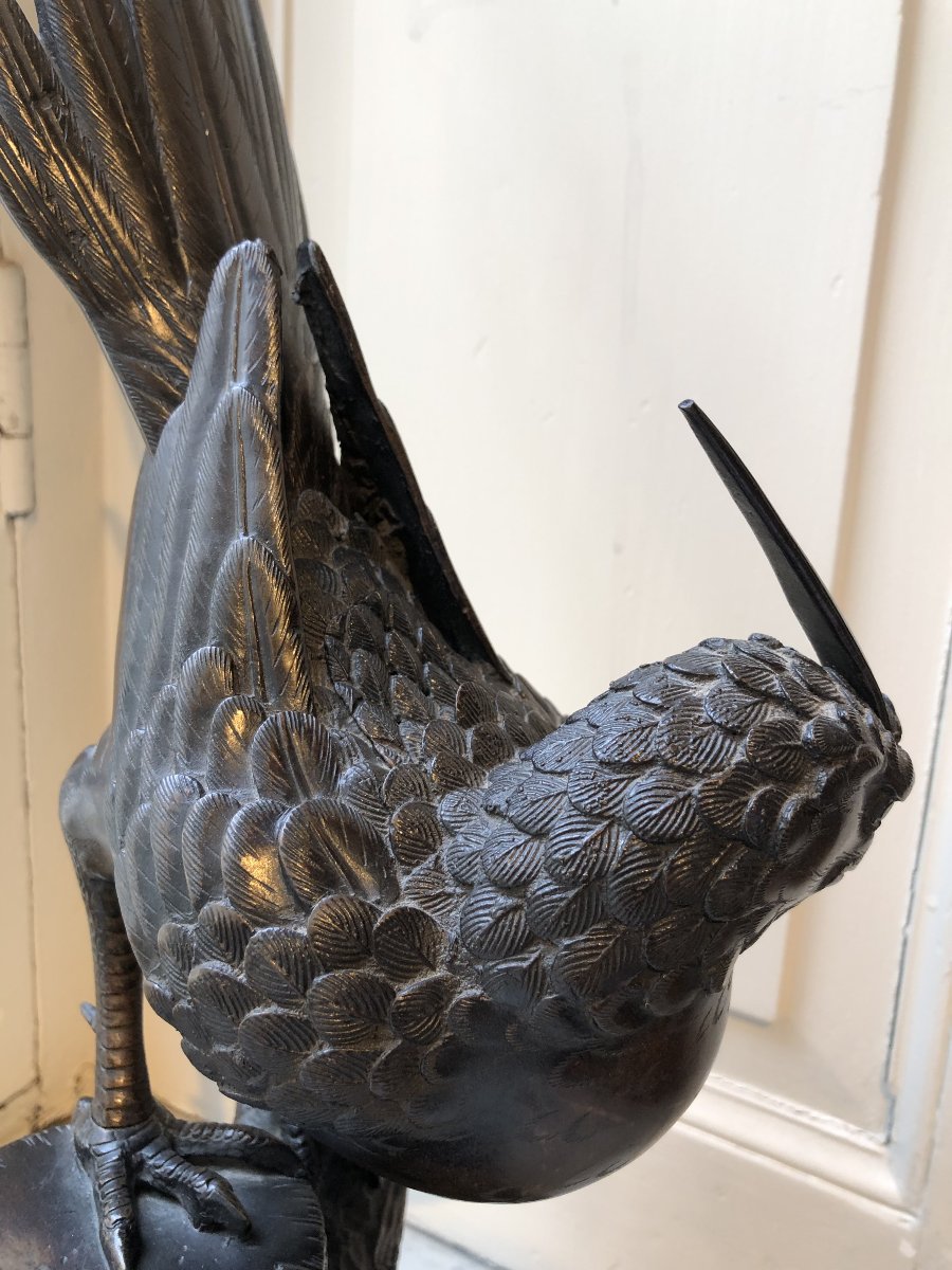 Pheasant On A Pedestal, Antique Bronze-photo-3