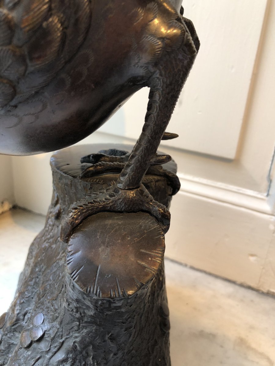 Pheasant On A Pedestal, Antique Bronze-photo-4