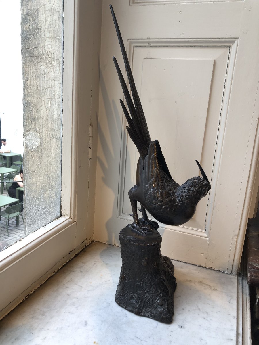 Pheasant On A Pedestal, Antique Bronze-photo-3